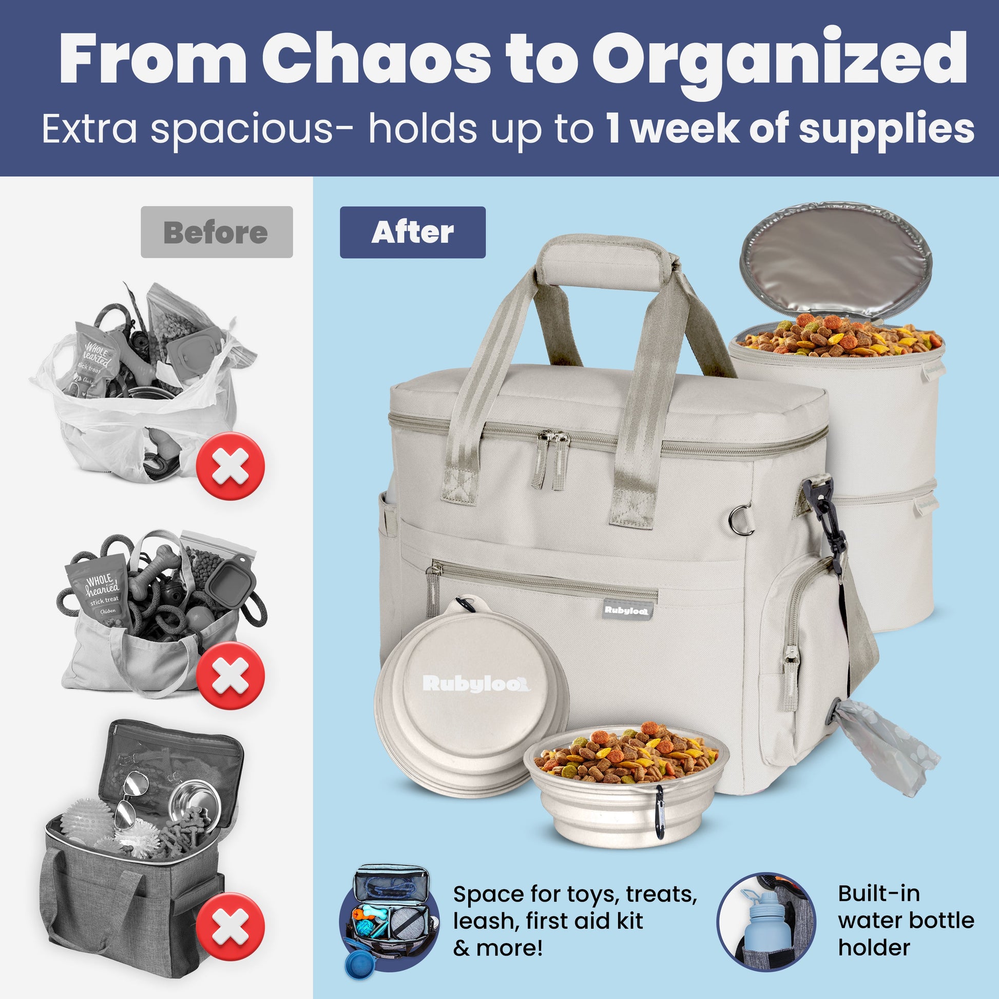 Dog Travel Bag The Original Doggy Bag Weekend Supplies Organizer - Detail Angle 4 | Majestic Pet Kingdom