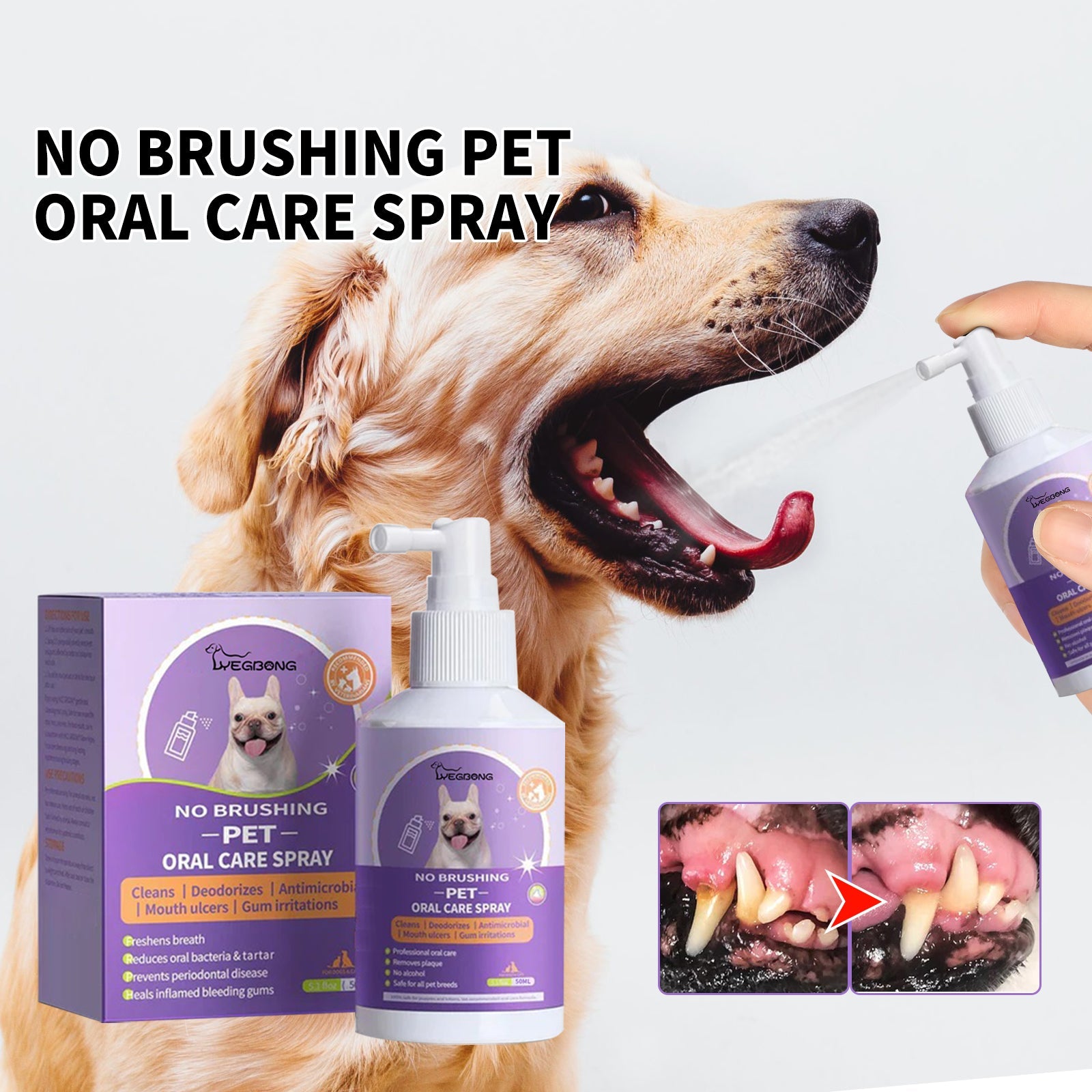Dog & Cat Tooth Cleaning Spray: Pet Mouth Deodorizing Spray