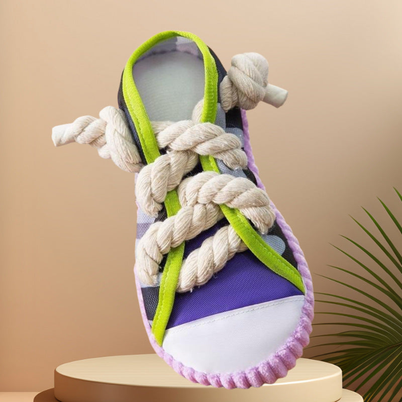 Dog Chew Toy Slipper Shape Natural Rubber with Cotton Rope Tug - Detail Angle 4 | Majestic Pet Kingdom