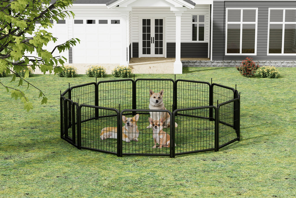 Outdoor 12 piece dog fence, 24 inch portable indoor game fence for small dog pets. Black, 22.2 inches wide x 23.6 inches high. - Majestic Pet Kingdom