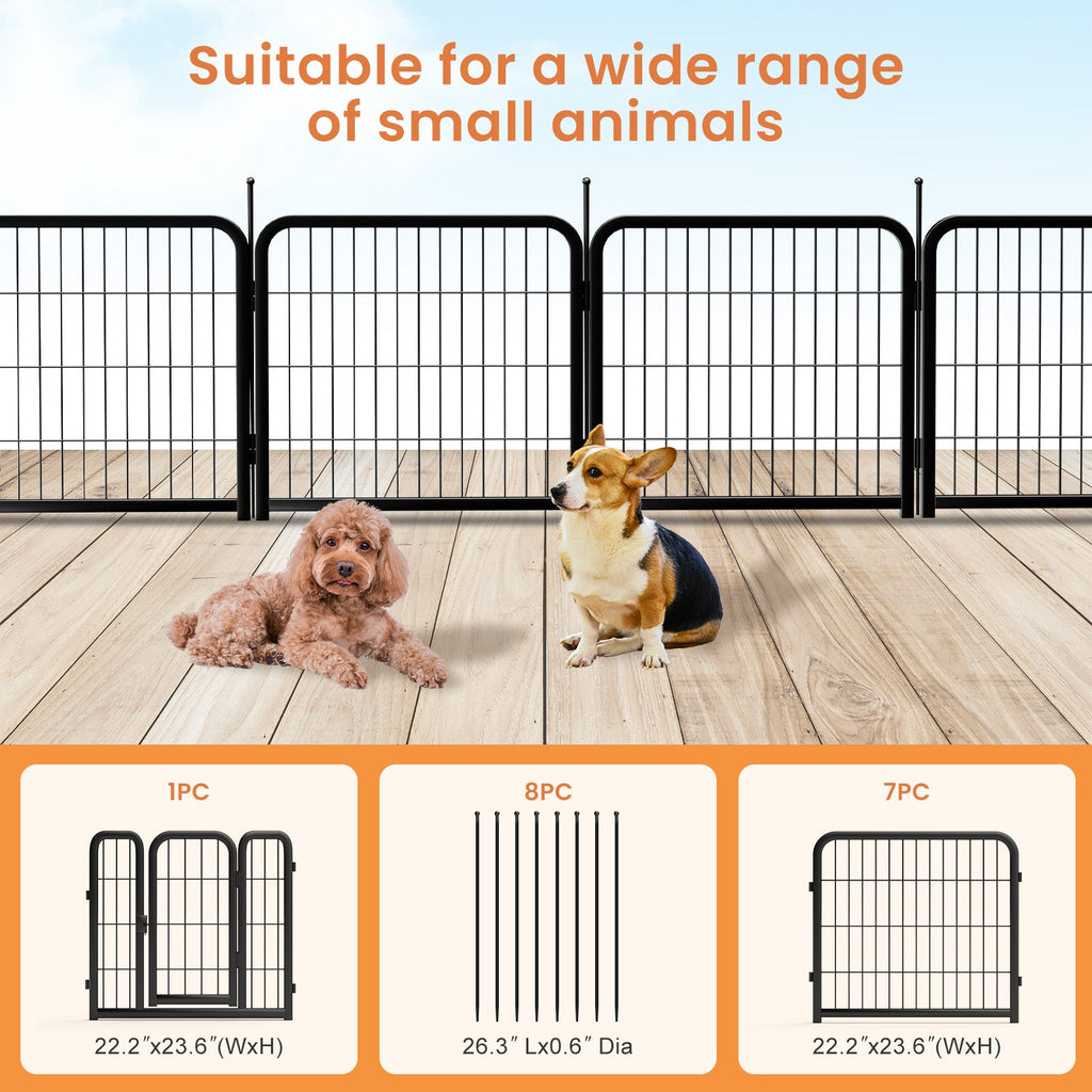 Outdoor 12 piece dog fence, 24 inch portable indoor game fence for small dog pets. Black, 22.2 inches wide x 23.6 inches high. - Majestic Pet Kingdom