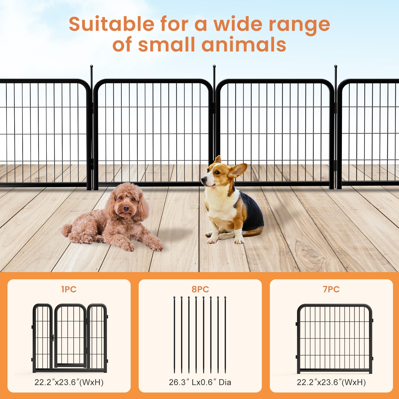 Outdoor 12 piece dog fence, 24 inch portable indoor game fence for small dog pets. Black, 22.2 inches wide x 23.6 inches high. - Majestic Pet Kingdom