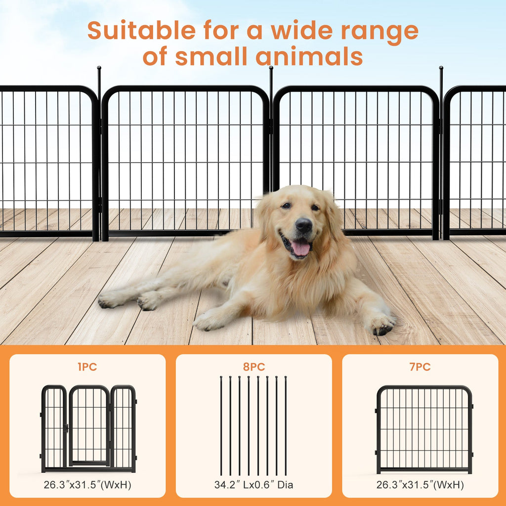 Outdoor dog fence, 8-piece board dog fence. 31 inch portable pet sports fence. Black, 26.3 inches wide x 31.5 inches high. - Majestic Pet Kingdom