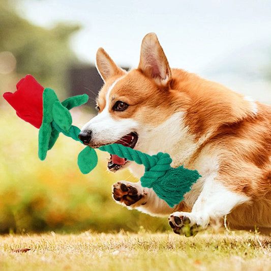 dog-toy-rose-flower-plush-durable-biting-tooth-cleaning-cotton-rope-knot-crinkle-sound-self-entertainment-interactive-pet-product-luxury-view-2 | Majestic Pet Kingdom