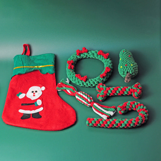 Christmas pet toy gift set dog teeth grinding bite resistant cotton rope hand woven | Purrfect Pet Kingdom