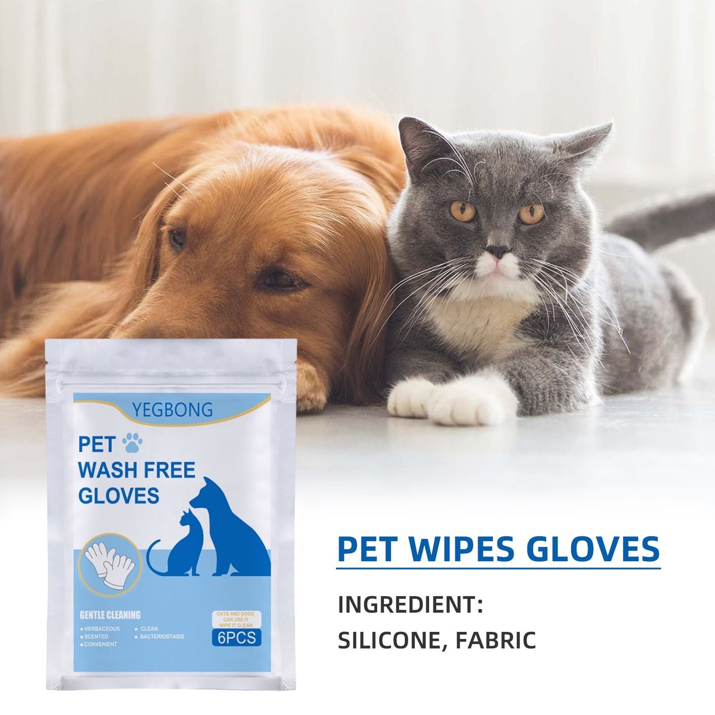 Pet Herbal Gloves, Cleaning Wipes No-Bath No-Wash Non-Woven Gloves For Feline Handling