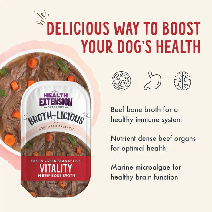 Health Extension Broth-Licious Vitality Beef & Green Beans Bone Broth Topper (3.5oz) - Majestic Pet Kingdom