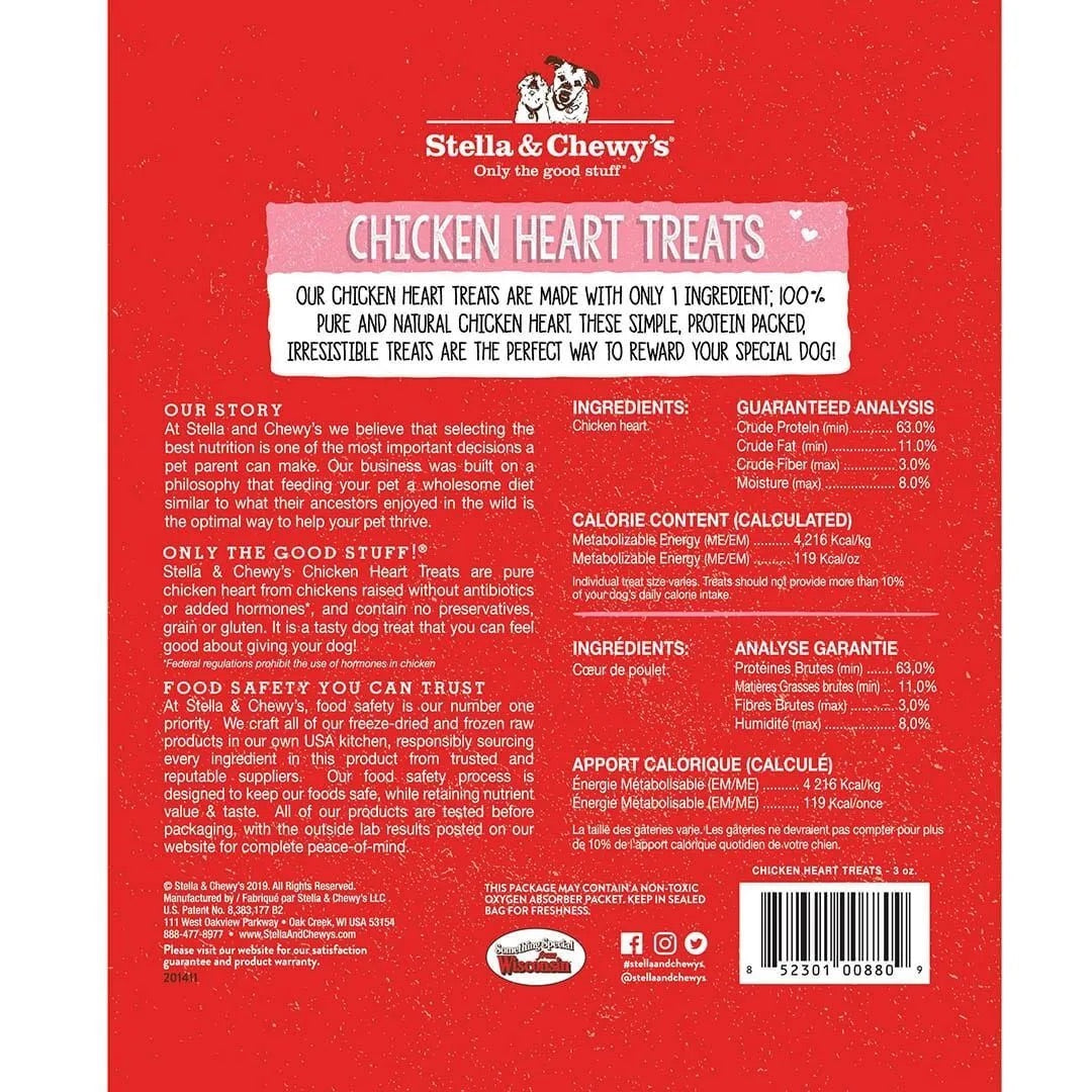Dog Treats Stella & Chewys Chicken Hearts Freeze-Dried 3oz