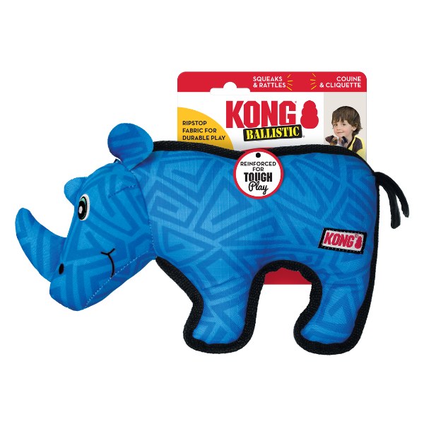 Dog Toy KONG Ballistic Rhino Tough Squeaky Plush Pet Large