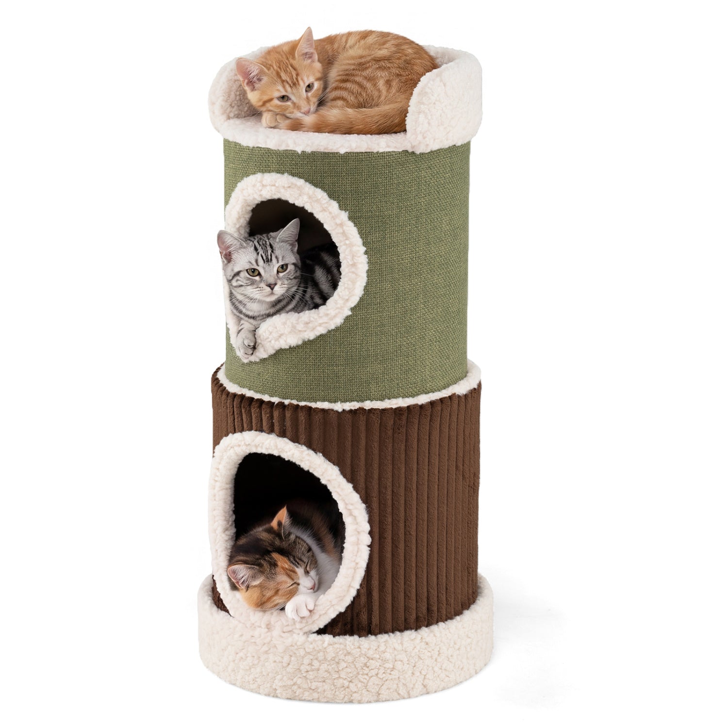 Barrel Cat House with Top Perch & Double Condos and Stable Base Modern - Majestic Pet Kingdom