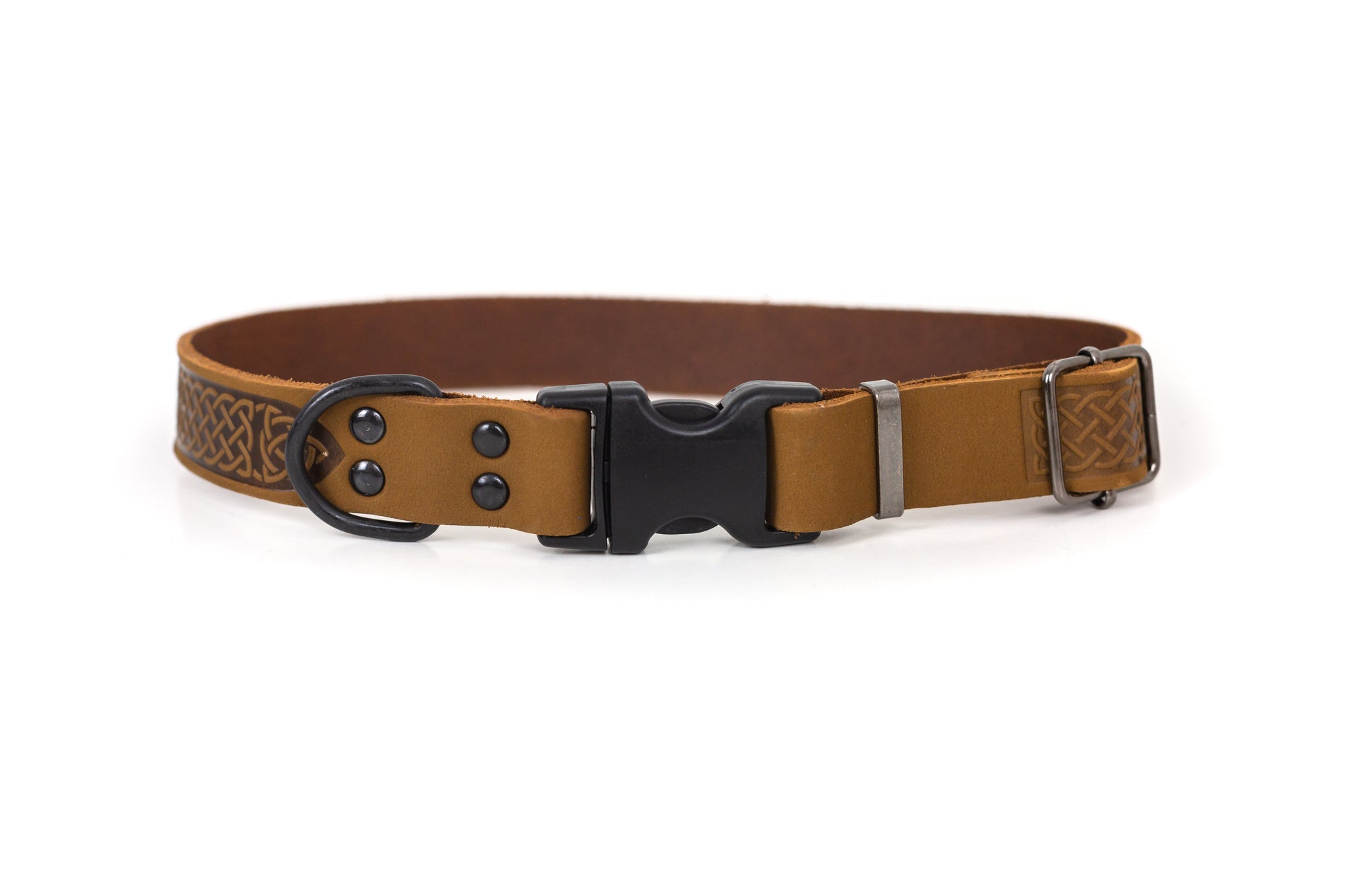 Dog Collar Celtic Sport Leather Quick-Release Buckle Strap - Detail Angle 4 | Majestic Pet Kingdom