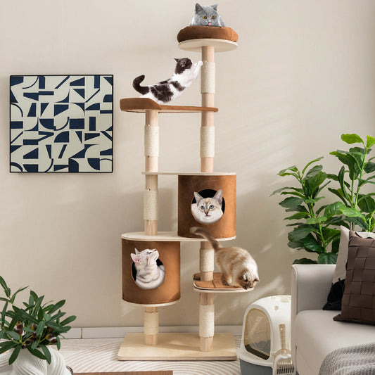 6-Tier Wooden Cat Tree with 2 Removeable Condos Platforms and Perch | Purrfect Pet Kingdom