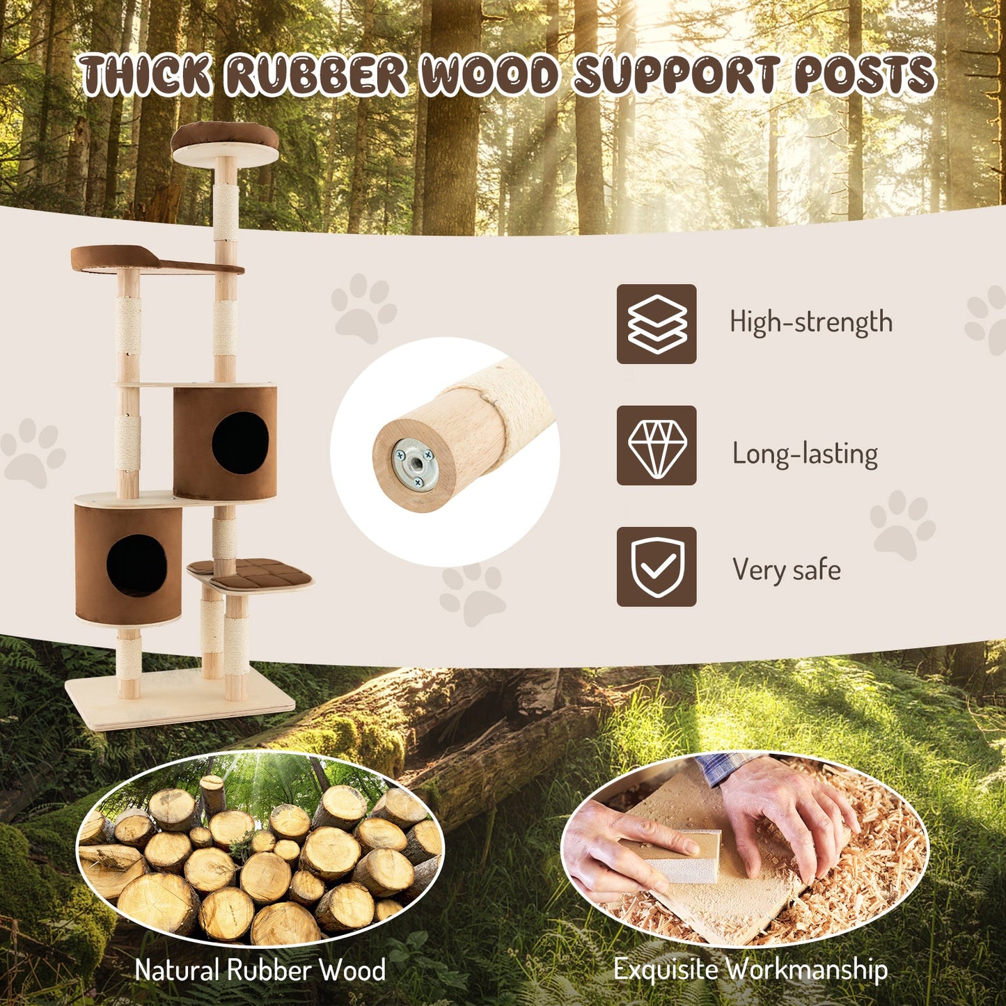 Cat Tree 6-Tier Wooden Tower 2 Removable Condos Perch Platform - Detail Angle 7 | Majestic Pet Kingdom