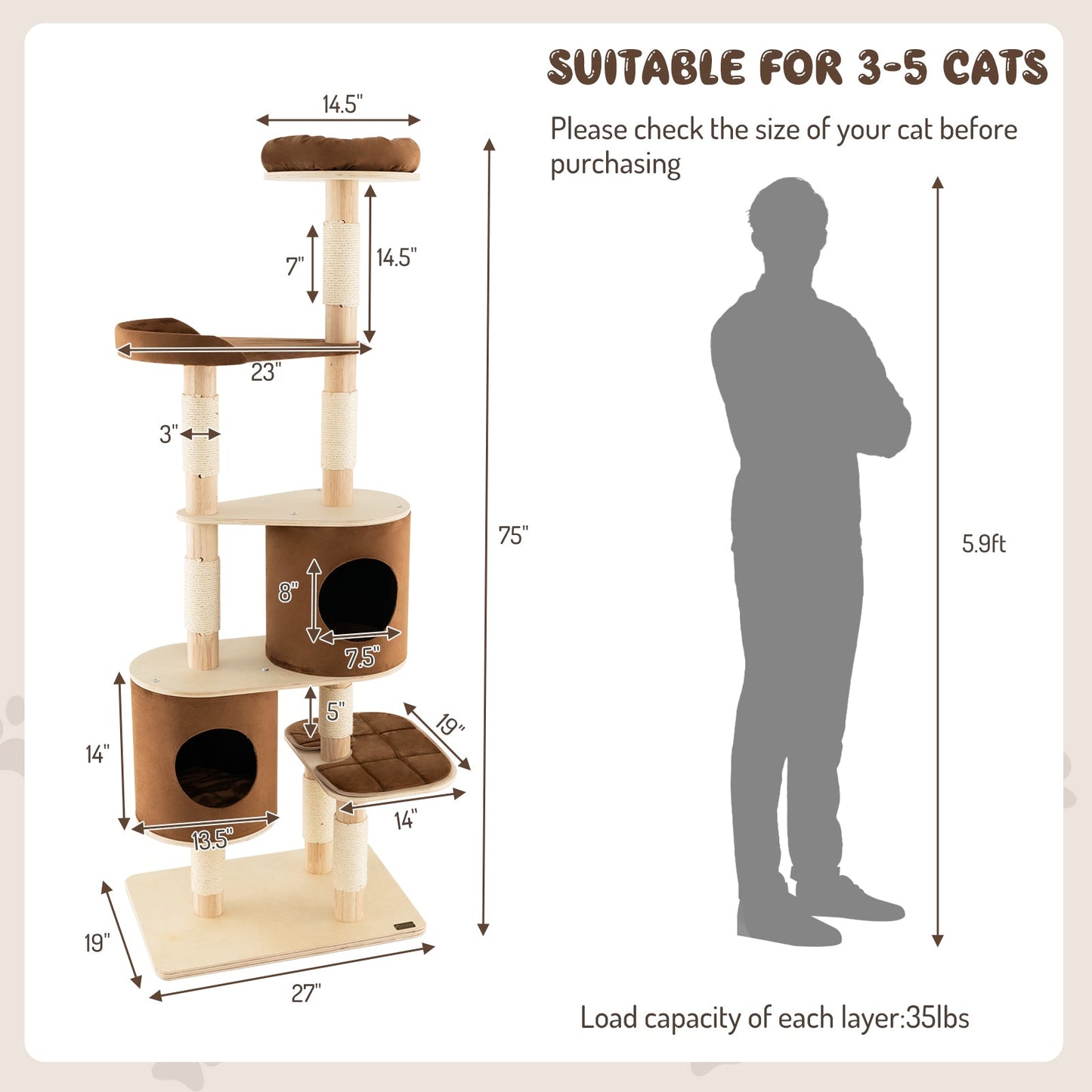 Cat Tree 6-Tier Wooden Tower 2 Removable Condos Perch Platform - Detail Angle 4 | Majestic Pet Kingdom