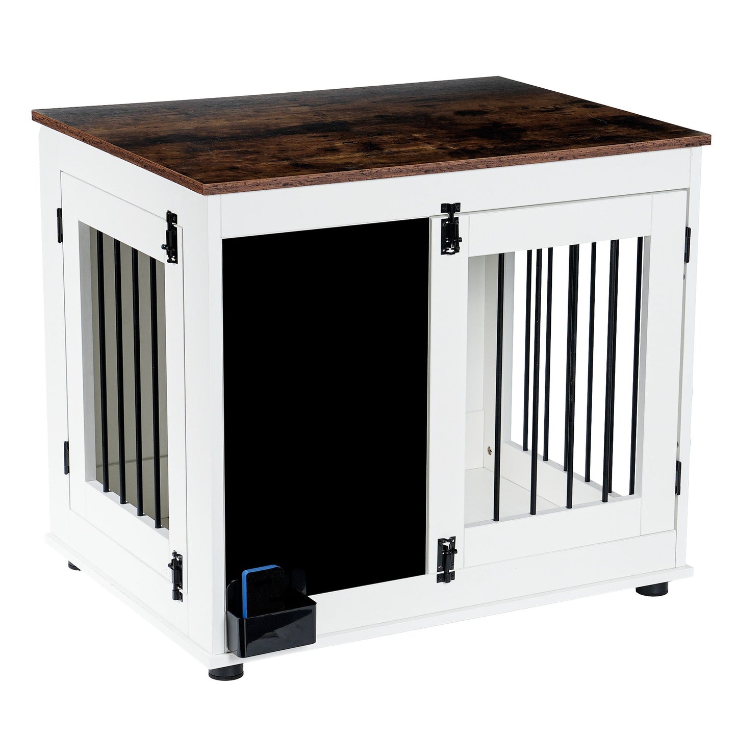 Dog Crate Furniture Wooden Kennel Double Door End Table White - Detail Angle 4 | Majestic Pet Kingdom