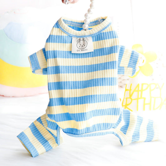Dog Clothes Spring and Summer Thin Wide Striped Four-legged Home Clothes Bottoming Shirt Small Dog Teddy Pet - Detail Angle 2 | Majestic Pet Kingdom