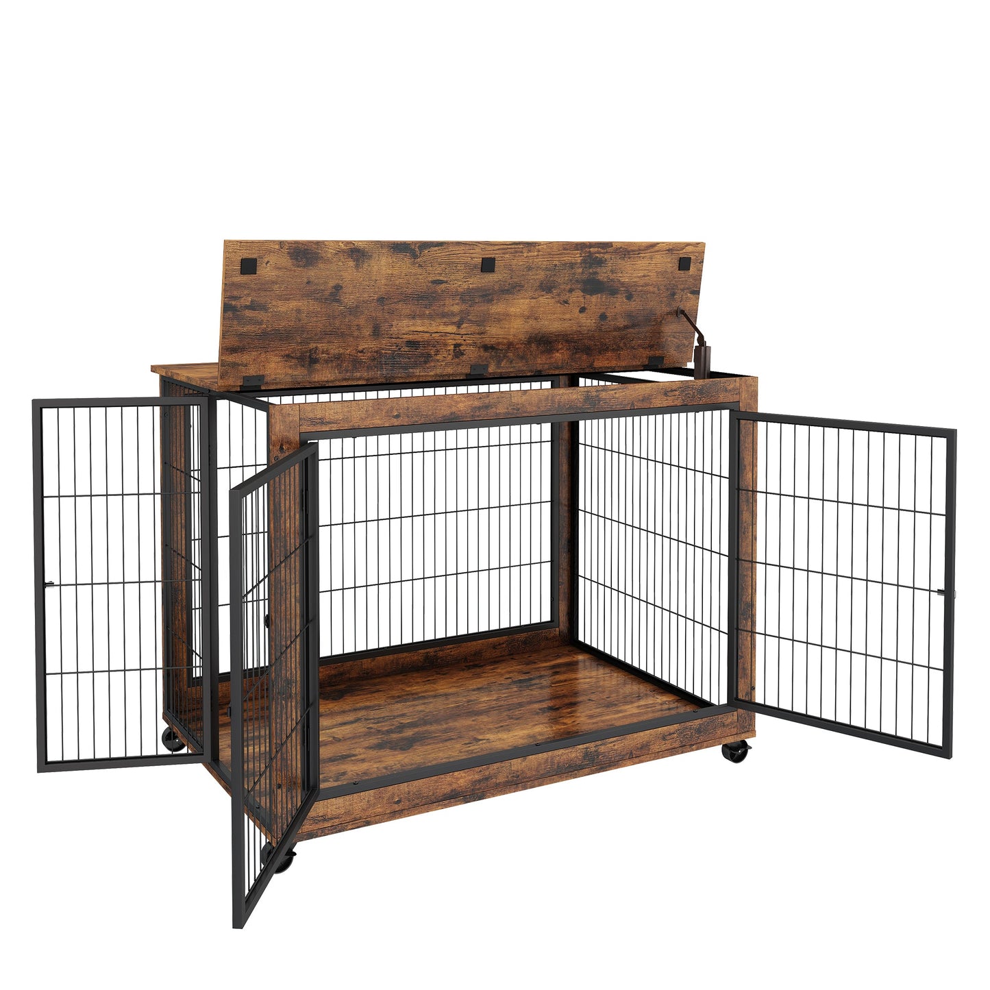 Dog Crate Furniture 43.7in Large Rolling Table Lift-Top Brown - Detail Angle 5 | Majestic Pet Kingdom