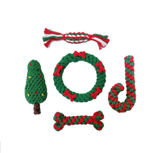Christmas pet toy gift set dog teeth grinding bite resistant cotton rope hand woven | Purrfect Pet Kingdom