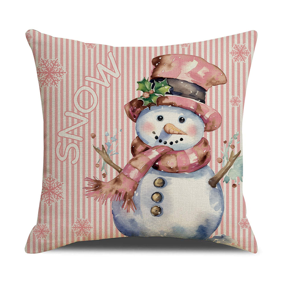 Pink Dog Christmas Snowman Pillow Cover Home Sofa Cushion Cover Holiday Pillow