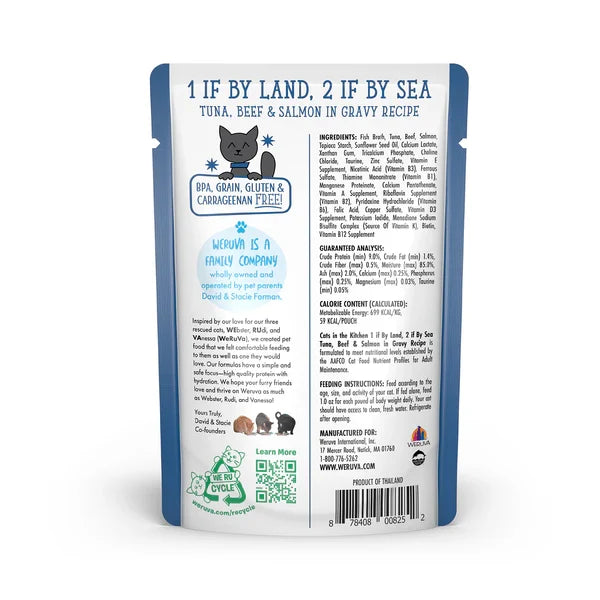 Cats in the Kitchen 1 If By Land, 2 If By Sea, Tuna, Beef & Salmon in Gravy (3oz) - Majestic Pet Kingdom