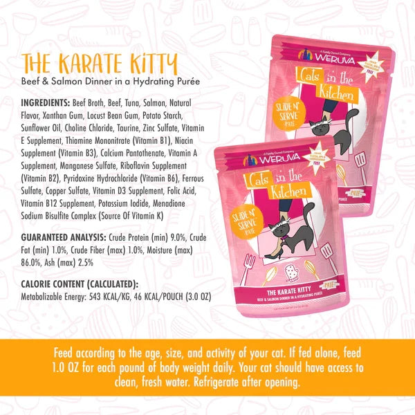 Cats in the Kitchen Paté The Karate Kitty Beef & Salmon Dinner in a Hydrating Purée (3oz) - Majestic Pet Kingdom