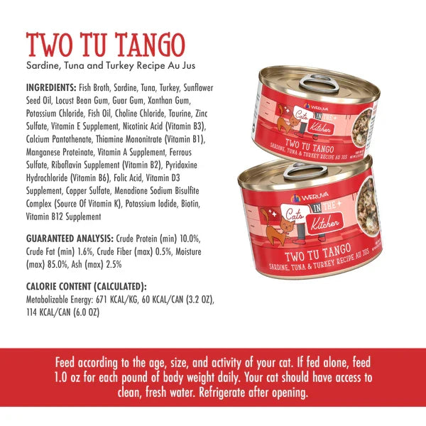 Cats in the Kitchen Two Tu Tango Sardine,Tuna and Turkey Recipe Au Jus (6oz) - Majestic Pet Kingdom