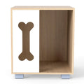 Cat Bed Side Table Wooden Cat Condo with Bone-shape Window and Thick Metal Legs-Natural