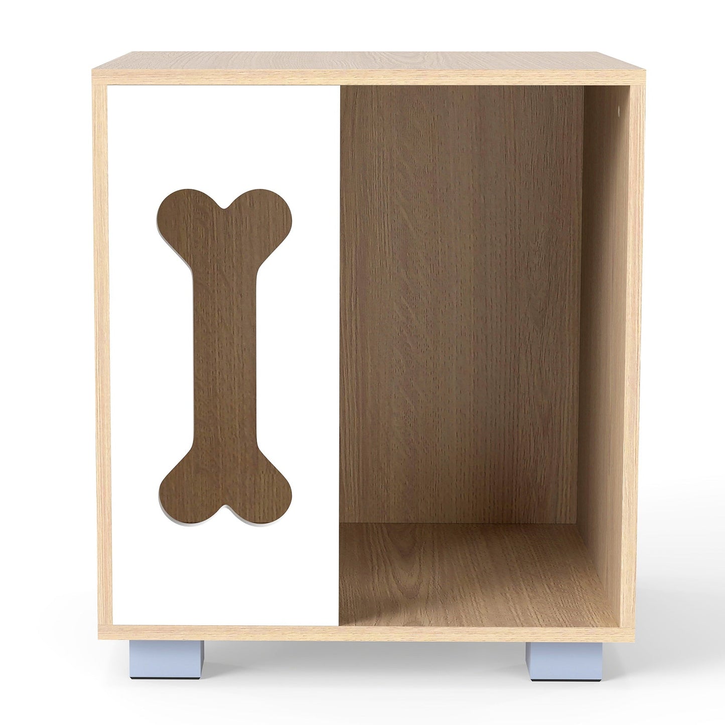 Cat Bed Side Table Wooden Cat Condo with Bone-shape Window and Thick Metal Legs-Natural | Purrfect Pet Kingdom