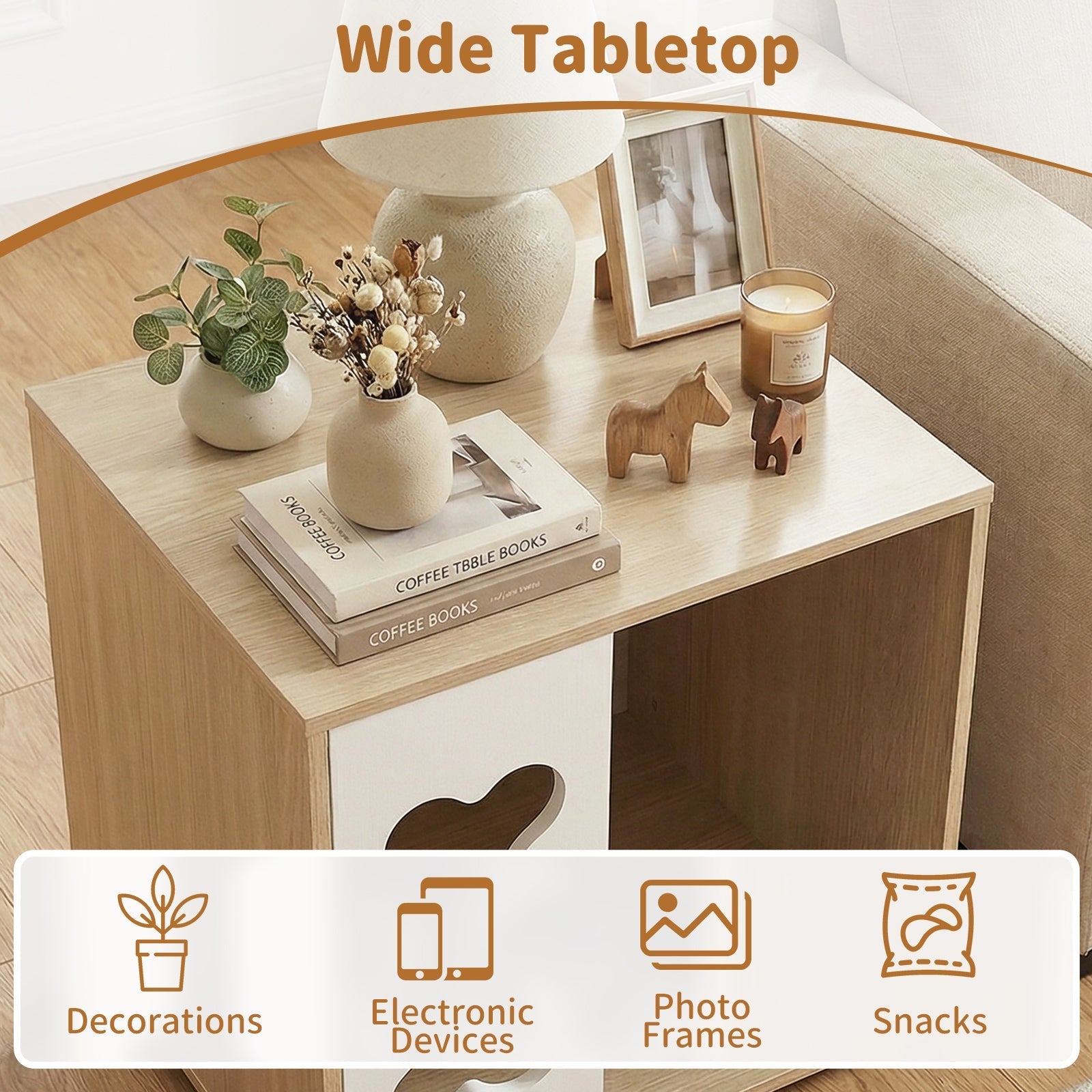 Cat Bed Side Table Wooden Cat Condo with Bone-shape Window and Thick Metal Legs-Natural | Purrfect Pet Kingdom