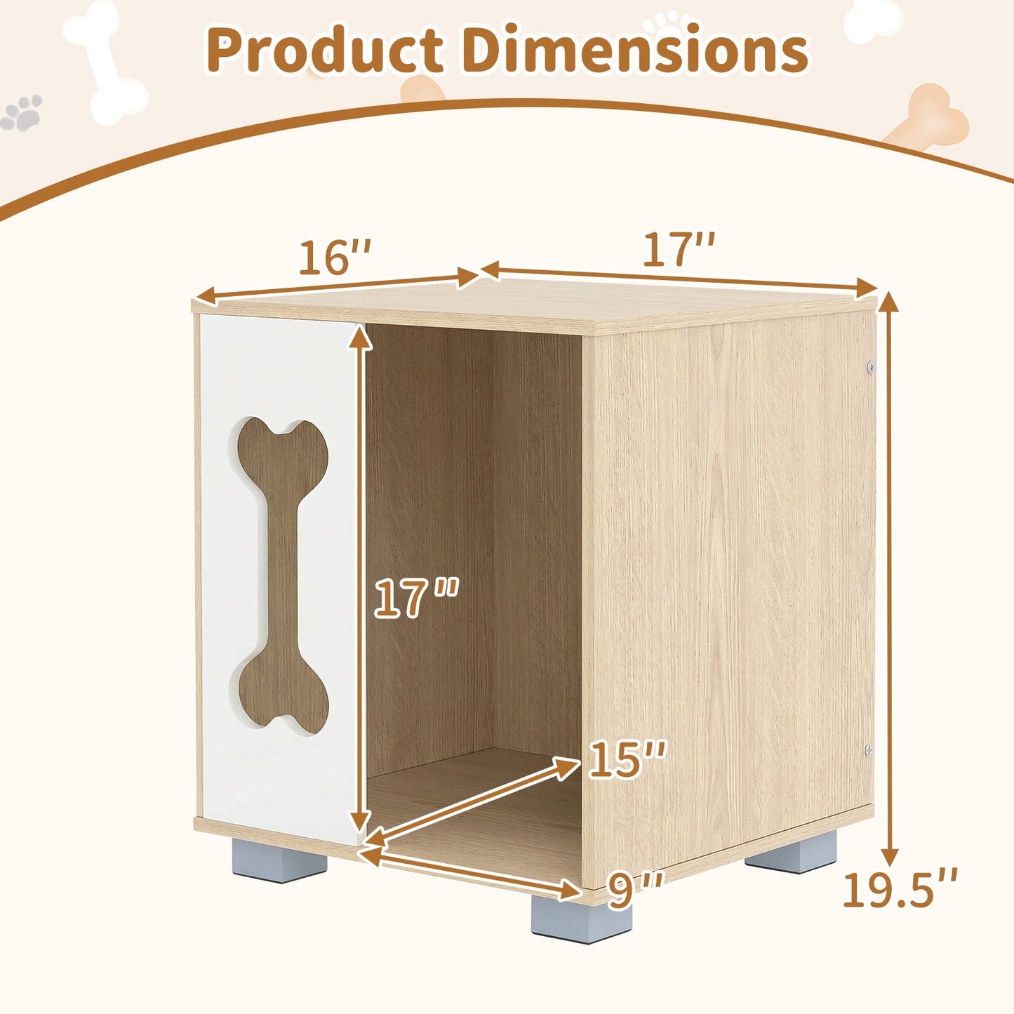 Cat Bed Side Table Wooden Cat Condo with Bone-shape Window and Thick Metal Legs-Natural | Purrfect Pet Kingdom