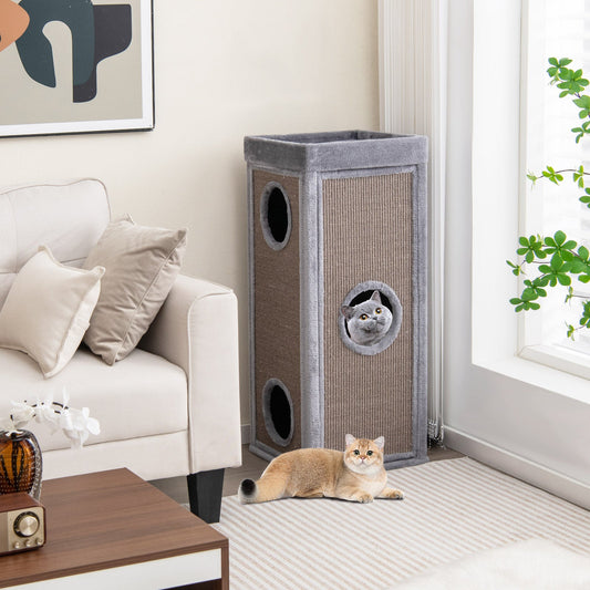 39 Inch Tall Cat Condo with Scratching Posts and 3 Hideaways and 4 Soft Plush Cushions | Purrfect Pet Kingdom