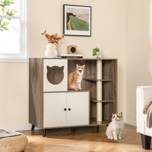 Cat Litter Box Enclosure with Scratching Posts and Platform | Purrfect Pet Kingdom