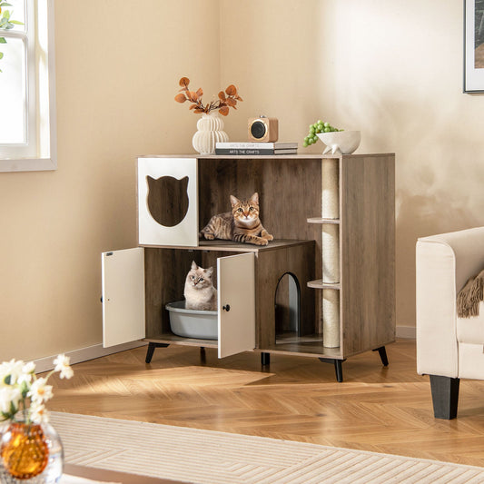 Cat Litter Box Enclosure with Scratching Posts and Platform | Purrfect Pet Kingdom