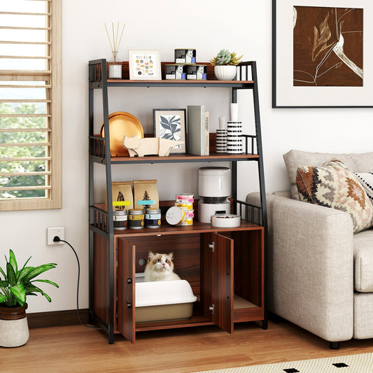 Cat Litter Box Enclosure with Storage Shelves and Scratching Pad | Purrfect Pet Kingdom