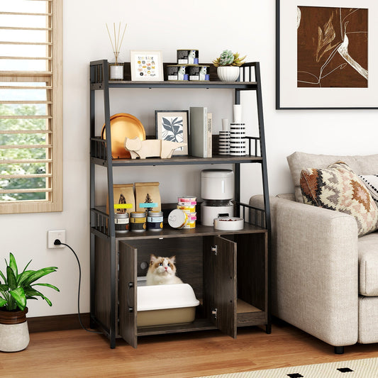 Cat Litter Box Enclosure with Storage Shelves and Scratching Pad | Purrfect Pet Kingdom