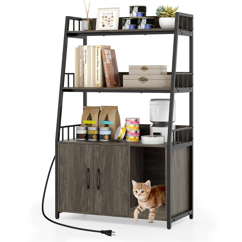 Cat Litter Box Enclosure with Storage Shelves and Scratching Pad