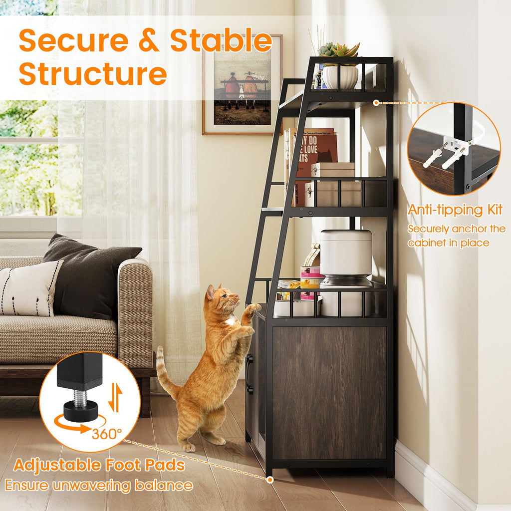 Cat Litter Box Enclosure with Storage Shelves and Scratching Pad