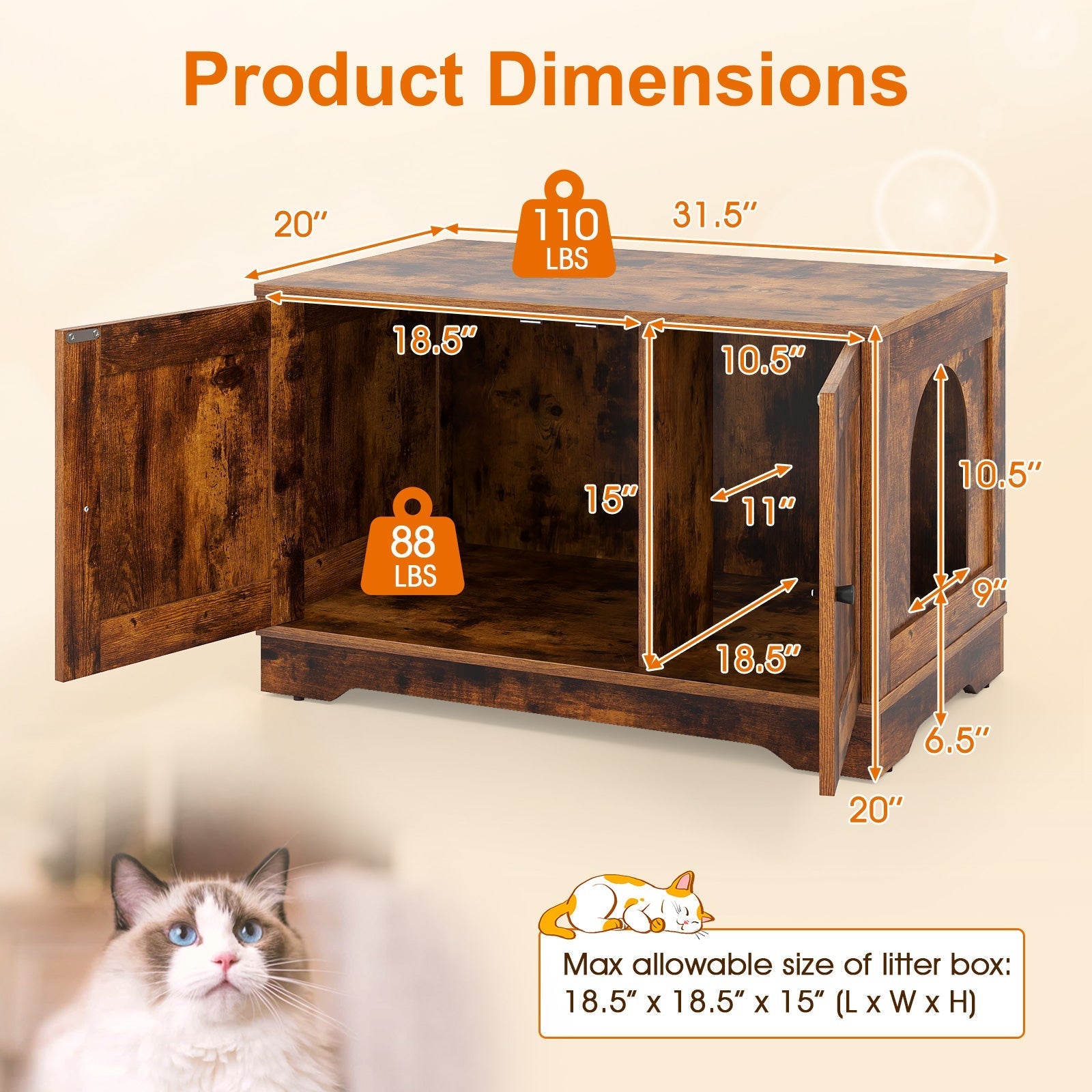 Cat Litter Box Enclosure Furniture Indoor Wooden Cat House End Side Table Nightstand
