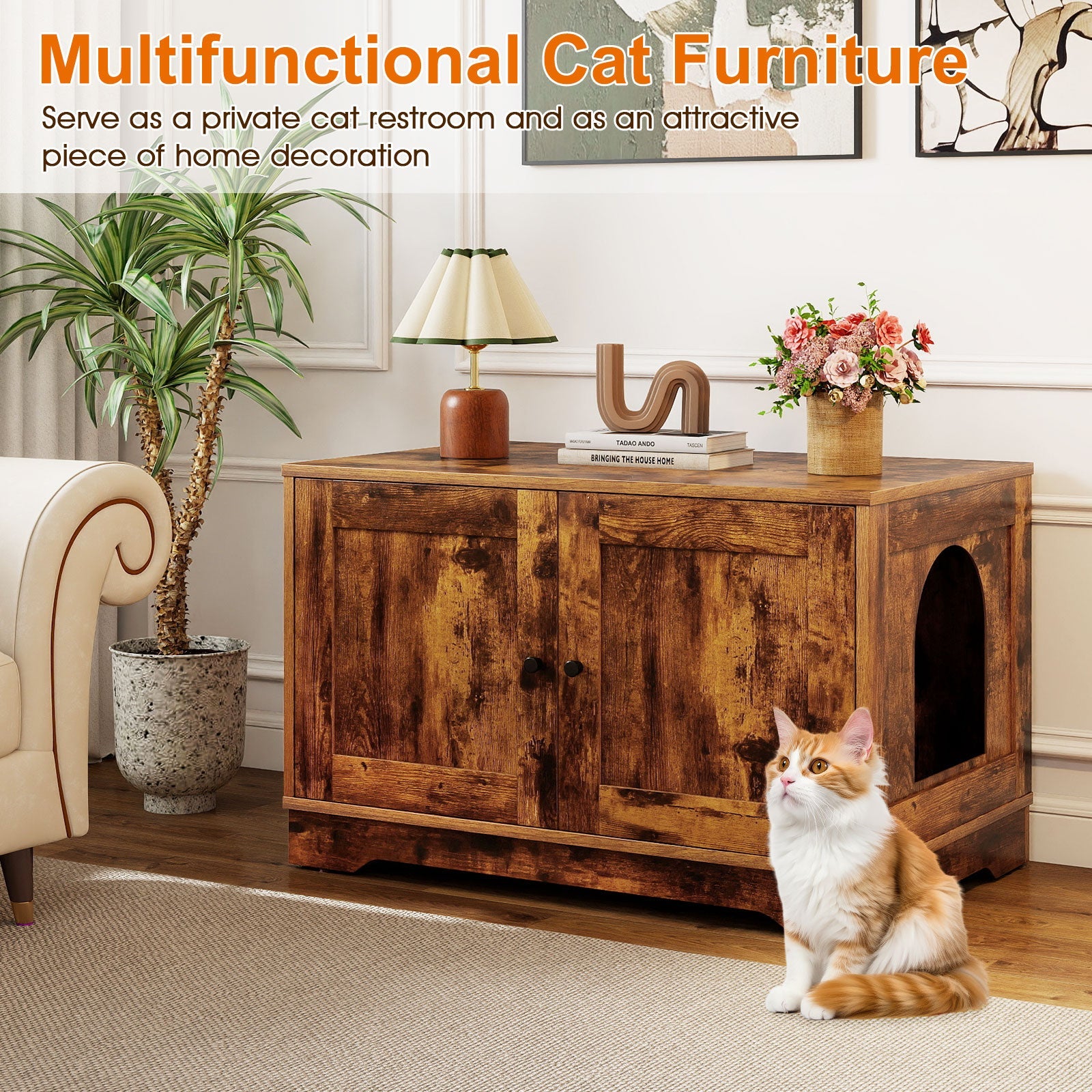 Cat Litter Box Enclosure Furniture Indoor Wooden Cat House End Side Table Nightstand