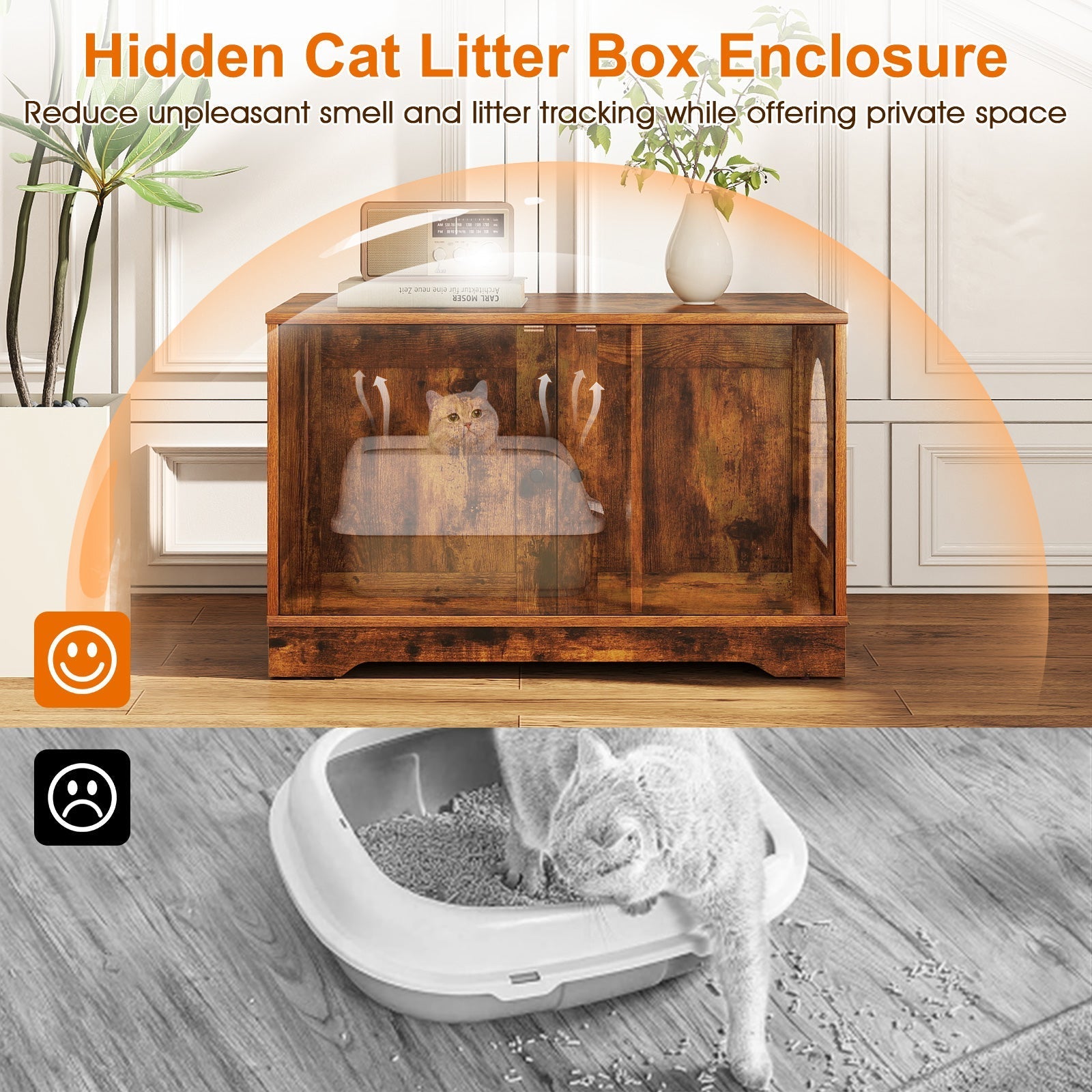 Cat Litter Box Enclosure Furniture Indoor Wooden Cat House End Side Table Nightstand