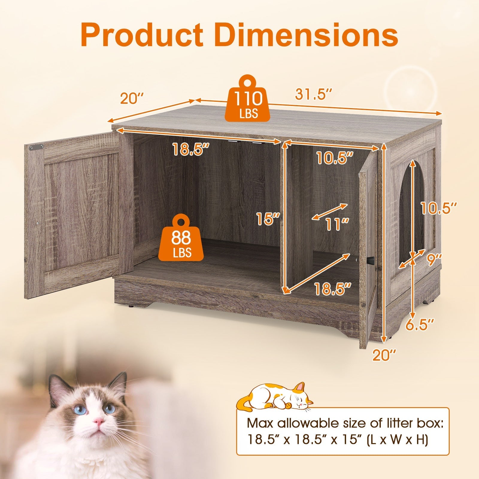 Cat Litter Box Enclosure Furniture Indoor Wooden Cat House End Side Table Nightstand