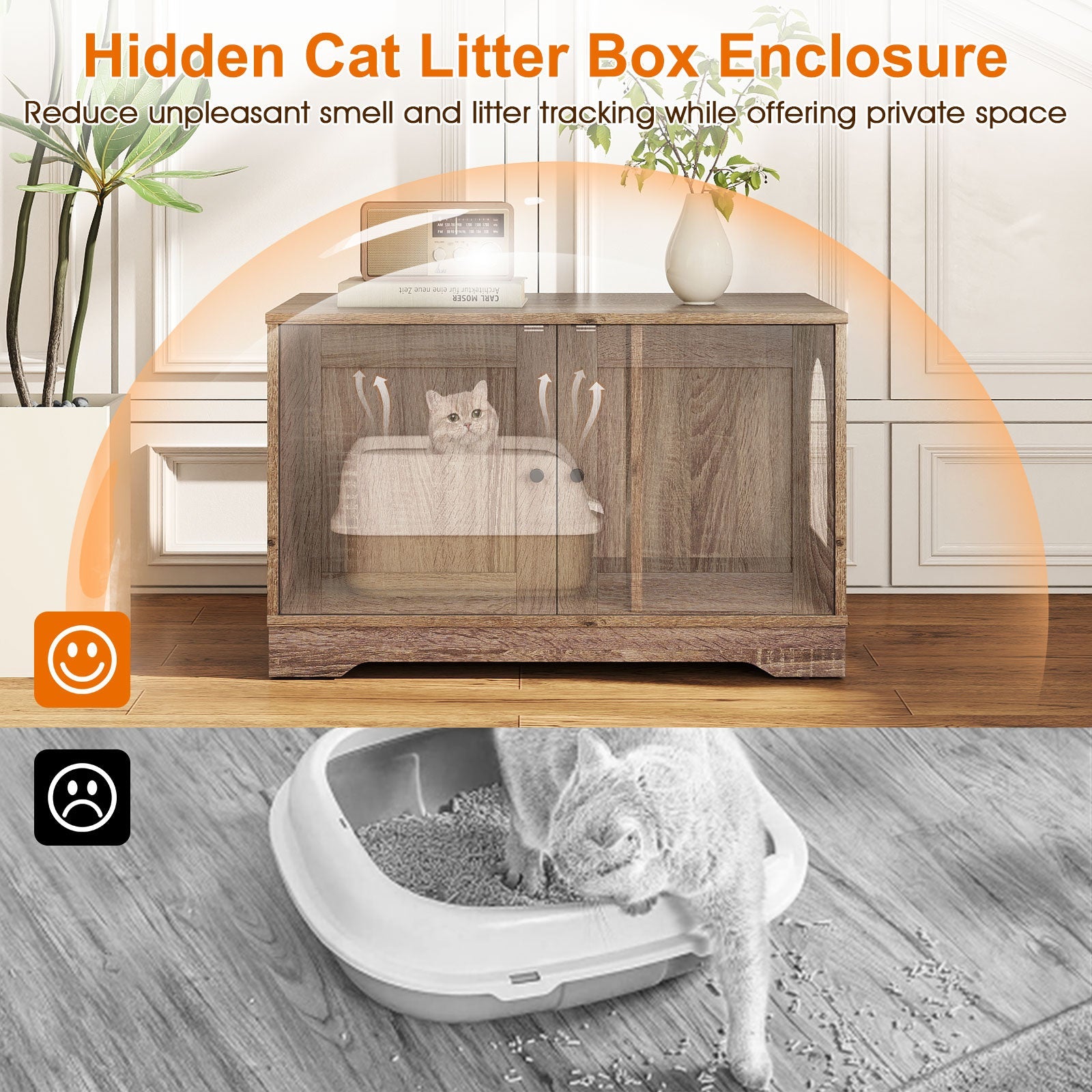 Cat Litter Box Enclosure Furniture Indoor Wooden Cat House End Side Table Nightstand