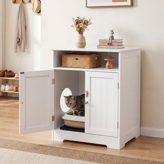 Cat Litter Box Enclosure Hidden Wooden Pet Washroom Table - Main Feature View | Majestic Pet Kingdom