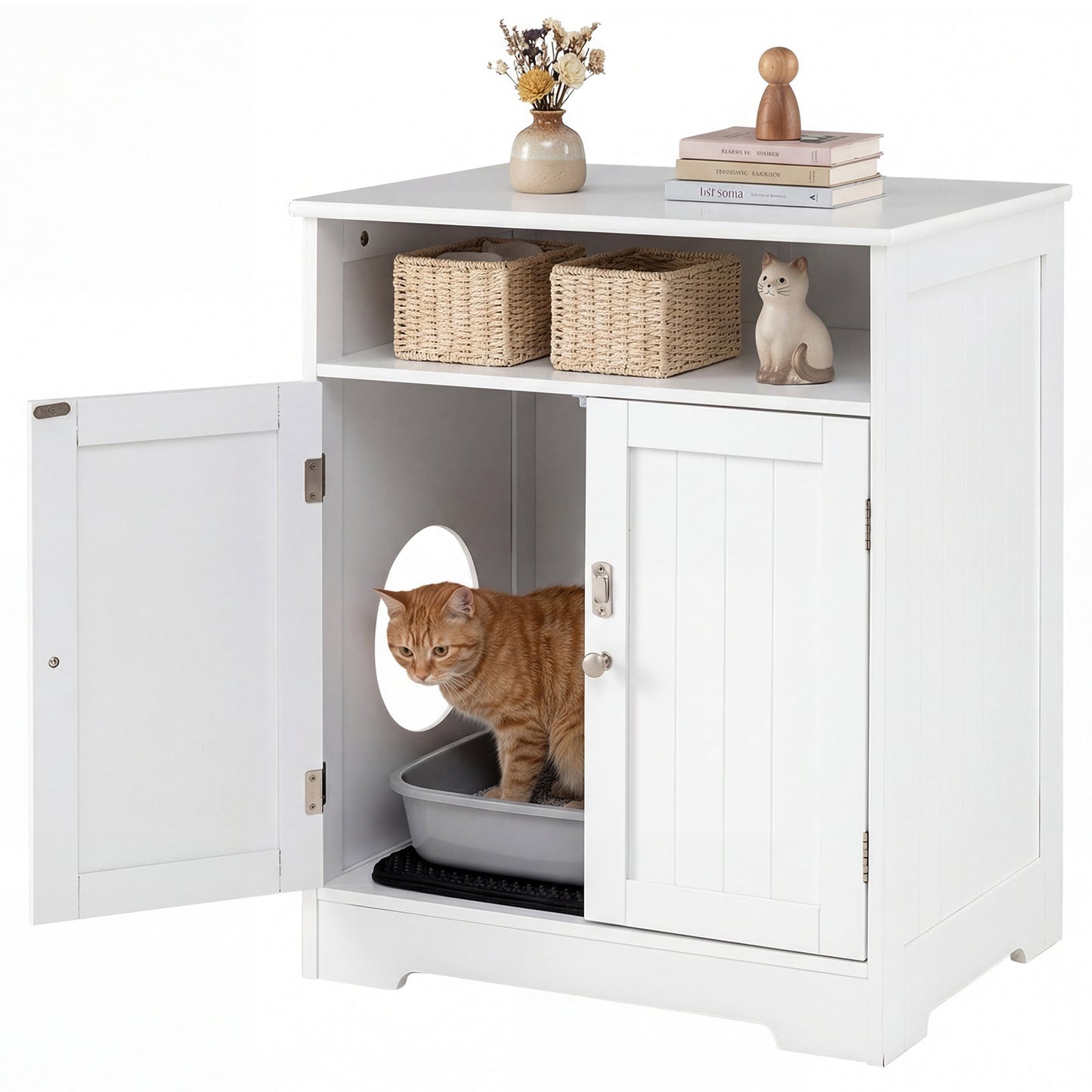 Cat Litter Box Enclosure Hidden Wooden Pet Washroom Table - Detail Angle 3 | Majestic Pet Kingdom
