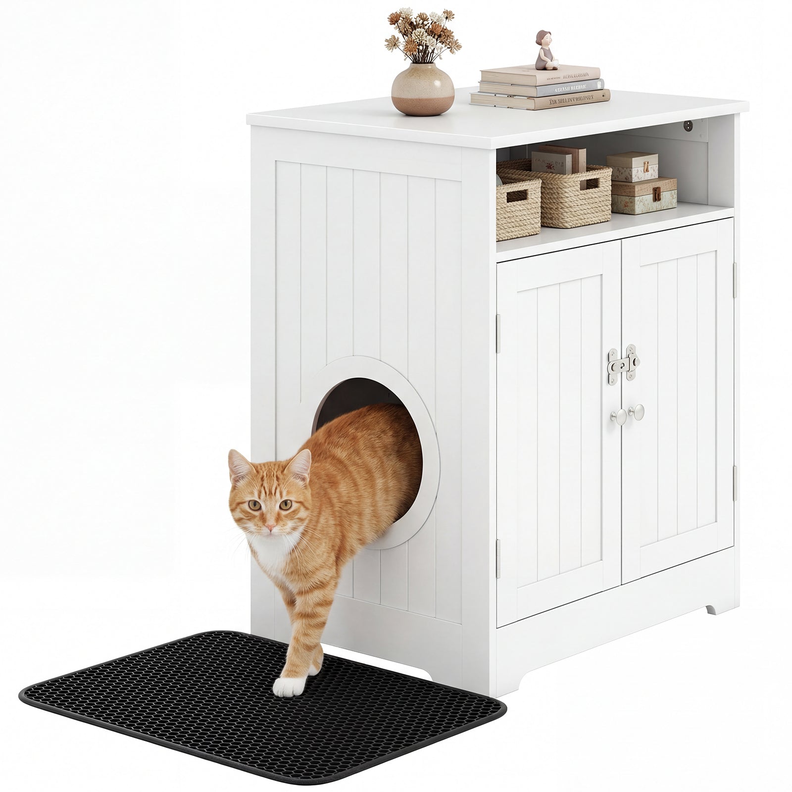 Cat Litter Box Enclosure Hidden Wooden Pet Washroom Table - Detail Angle 4 | Majestic Pet Kingdom