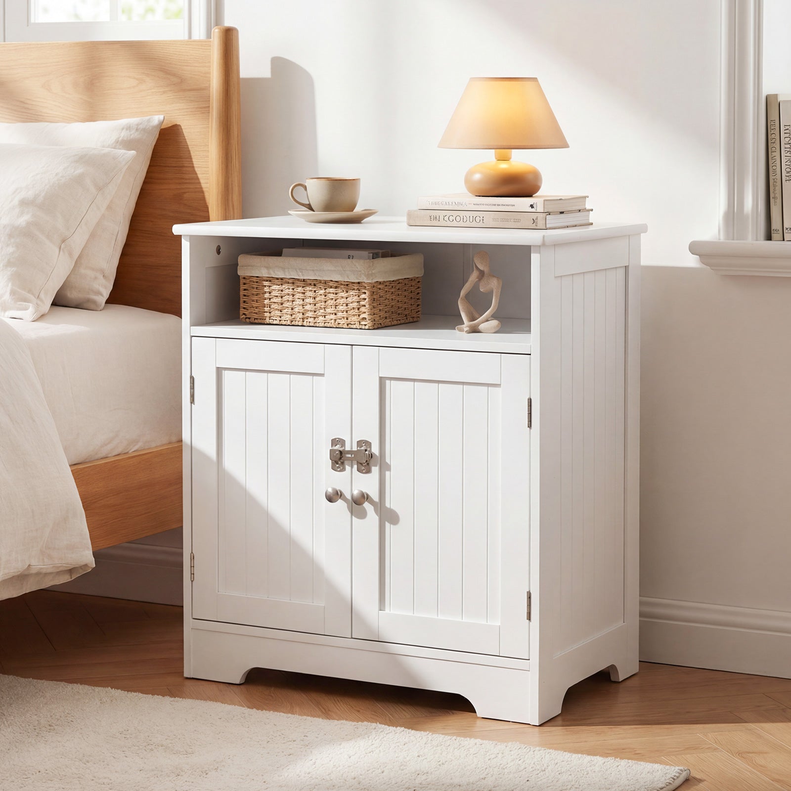 Cat Litter Box Enclosure Wooden Hidden Pet Washroom Furniture-White