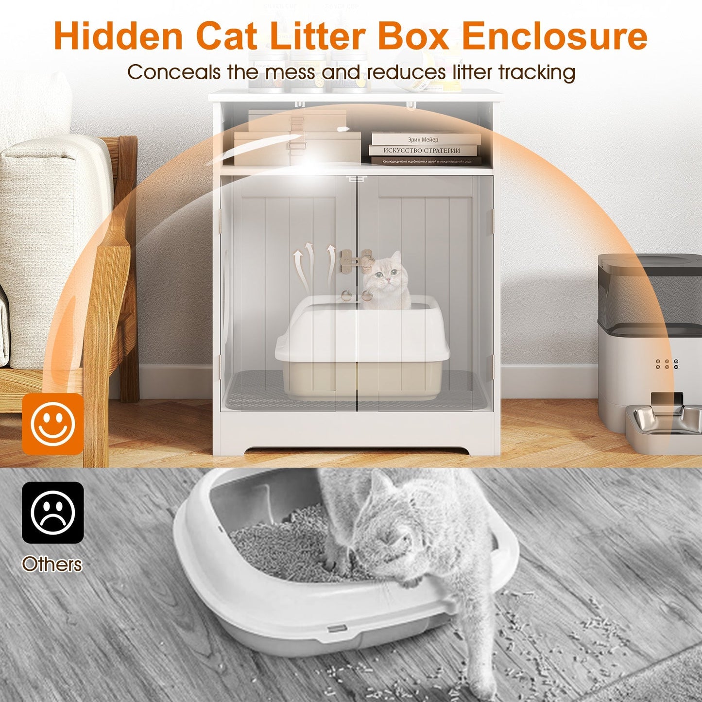 Cat Litter Box Enclosure Hidden Wooden Pet Washroom Table - Detail Angle 7 | Majestic Pet Kingdom