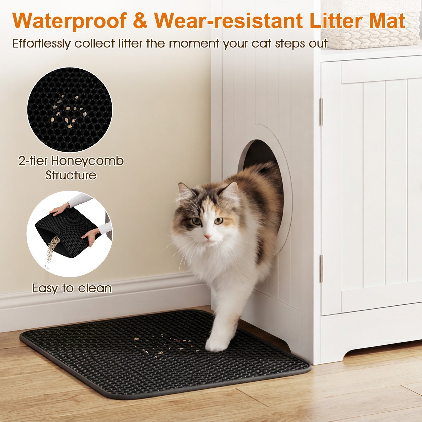 Cat Litter Box Enclosure Wooden Hidden Pet Washroom Furniture-White