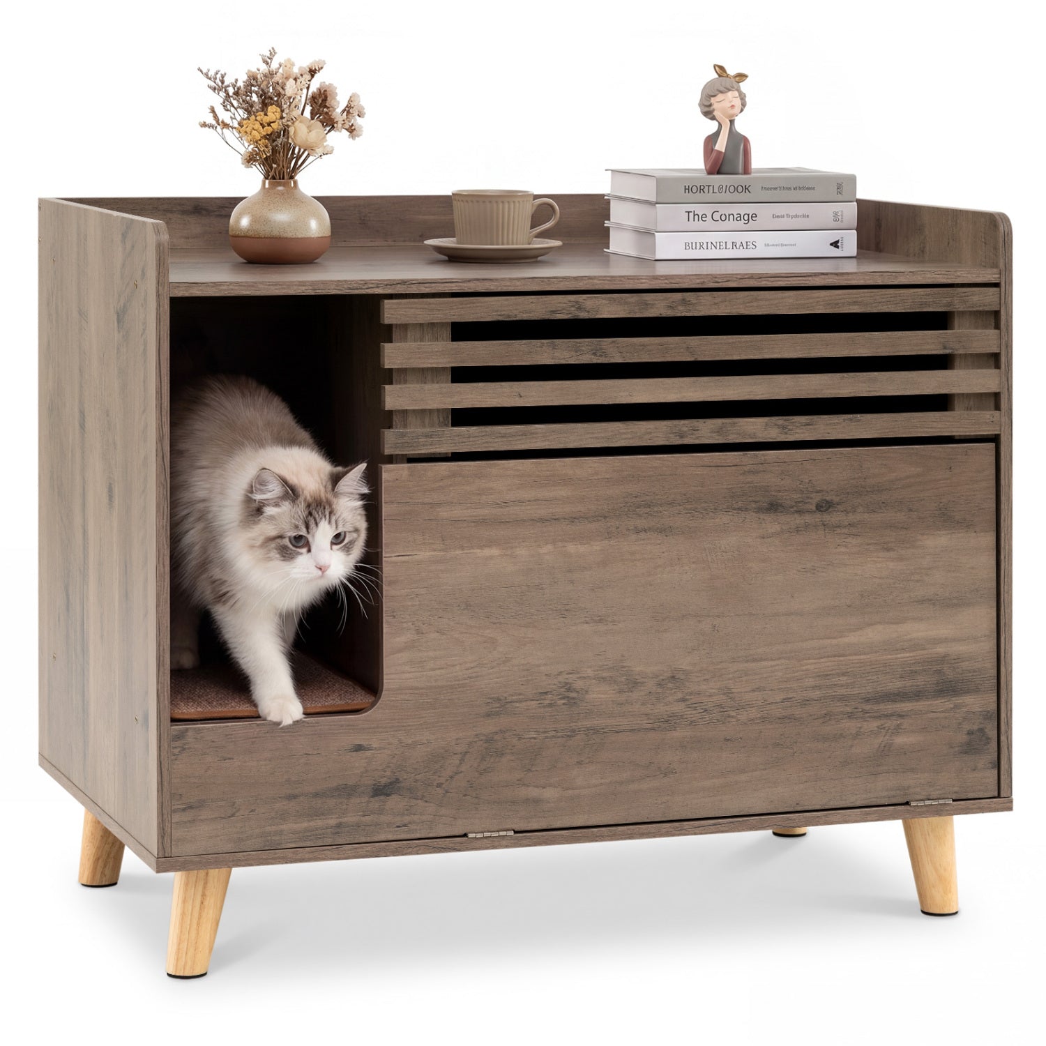 Cat Litter Box Enclosure with Flip-down Opening Door and Scratching Mat - Majestic Pet Kingdom