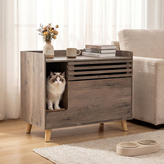 Cat Litter Box Enclosure with Flip-down Opening Door and Scratching Mat | Purrfect Pet Kingdom